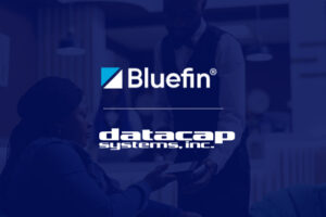 Bluefin and Datacap logos overtop hospitality background
