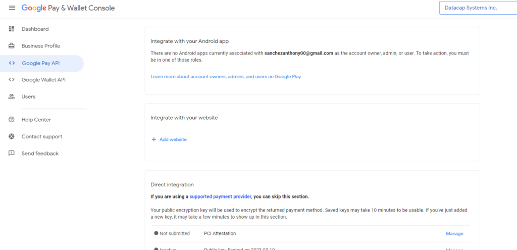 Google Pay Web console