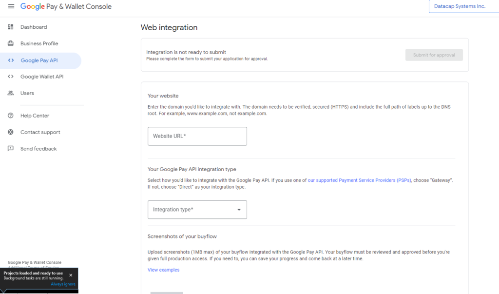 Google Pay console