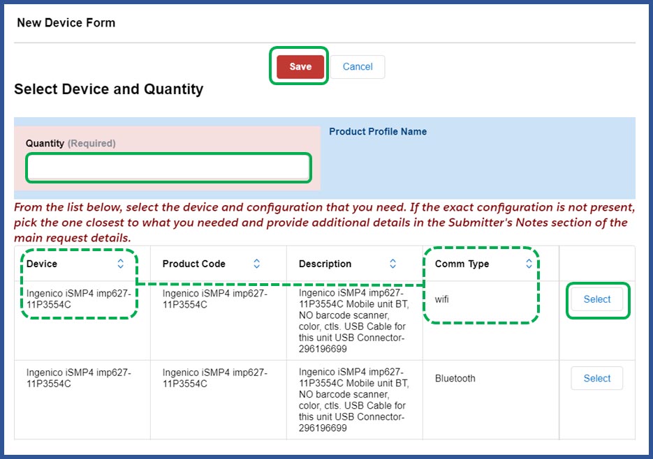 New Device order form