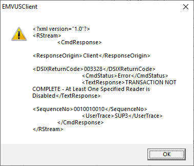 Transaction Not Complete - Reader disabled