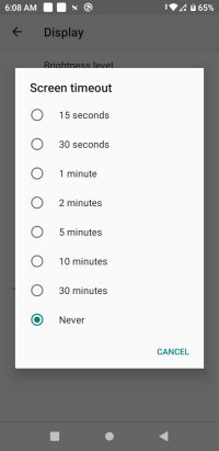 screen timeout