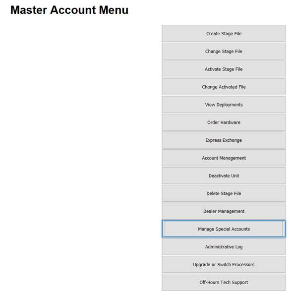 Master Account Menu