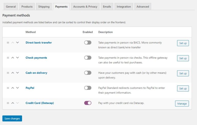Payments Settings